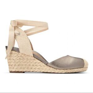 Women's Metallic Taupe Espadrille Wedge with Ankle Tie